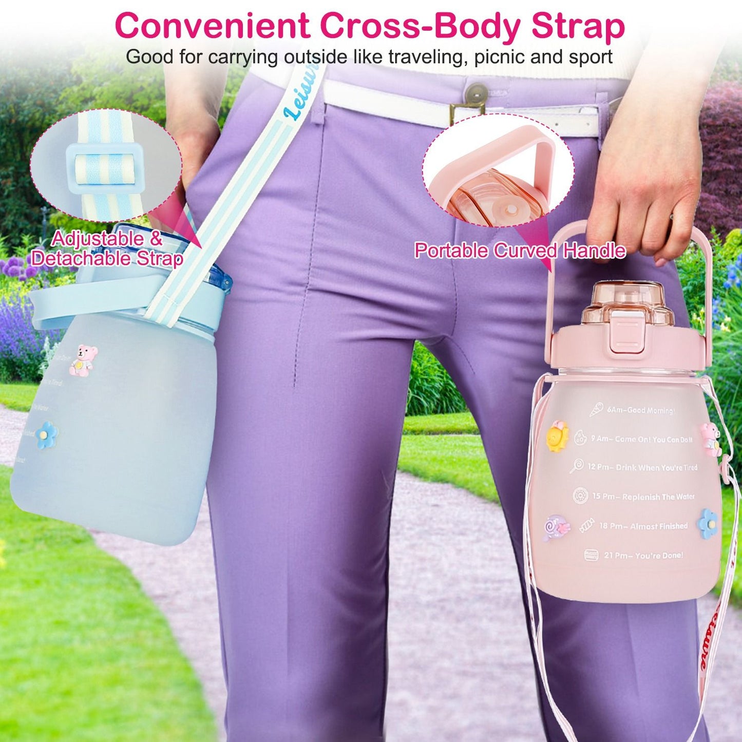 Kawaii Water Bottle with Straw 37.2oz Large Capacity Portable Sports Bottle