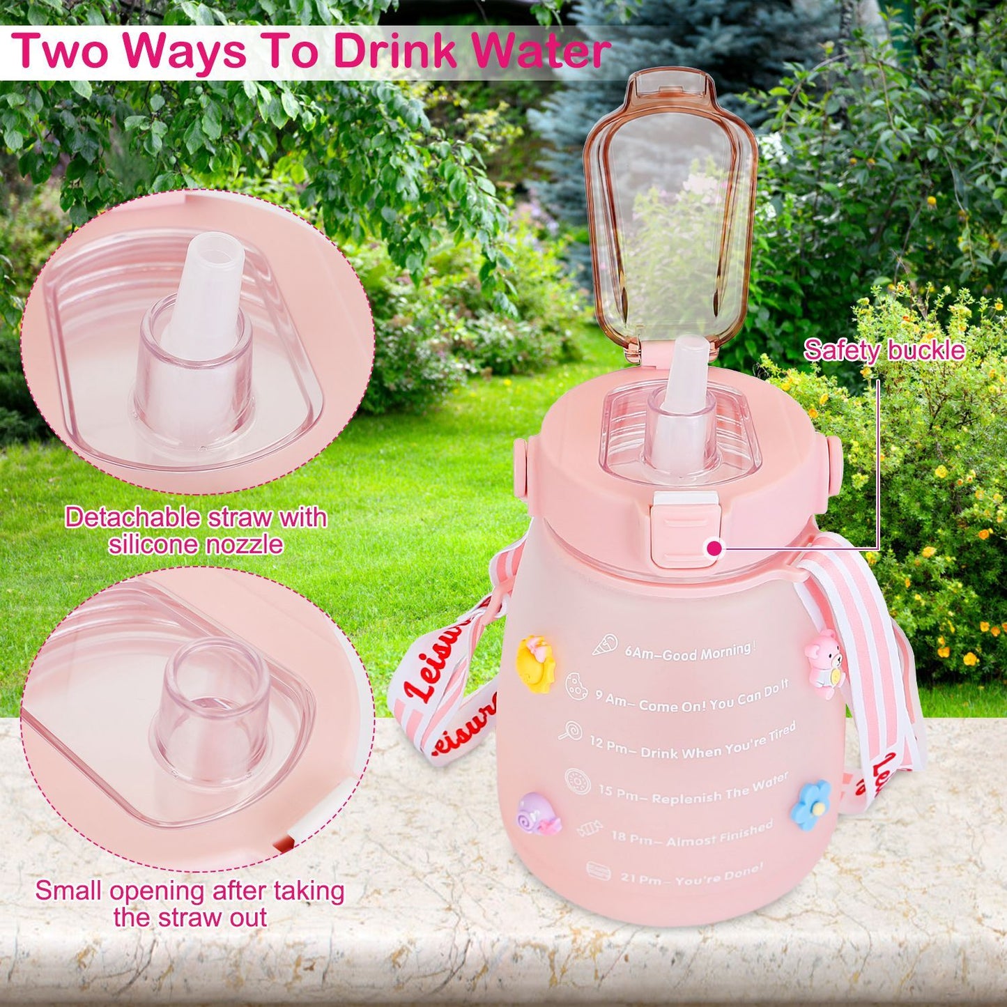 Kawaii Water Bottle with Straw 37.2oz Large Capacity Portable Sports Bottle
